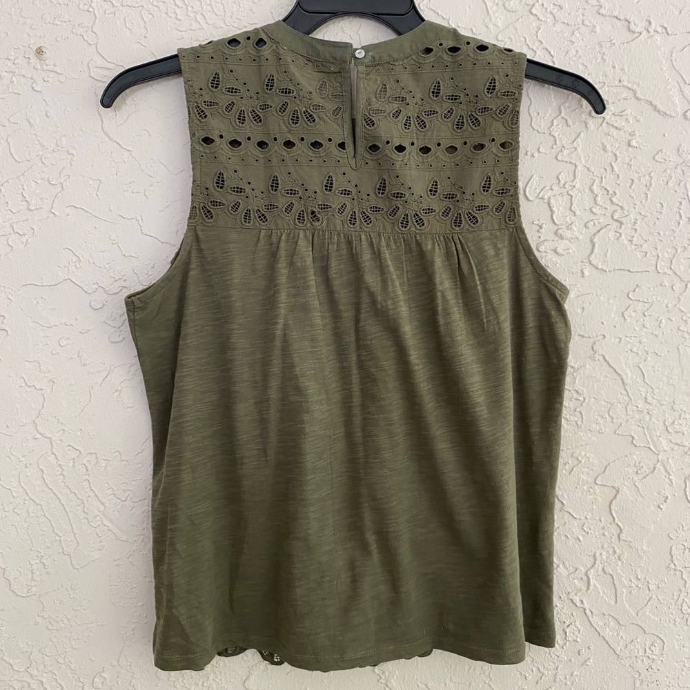 Lucky Brand Cottage Coquette Tank Top Women Small Green Eyelet Lace Knit